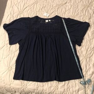 NWT GAP Shirt Top eyelet Navy Large L Boho